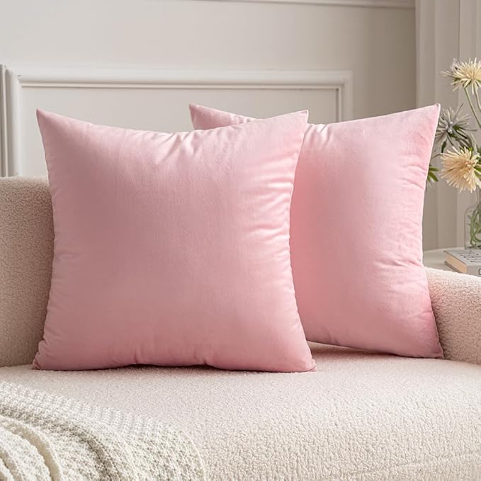 2 Pcs 60cm x 60cm 24x24 Inch Sakura Velvet Soft Decorative Square Throw Pillow Case, Cushion Covers Pillowcases with Invisible Zipper - OneBag