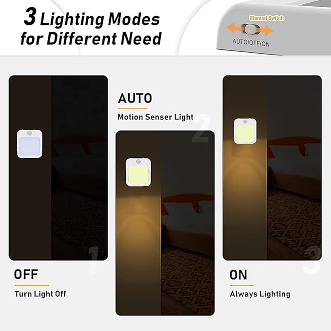2 Pcs Plug-in Night Light, LED Wall Light, Mini Mini Smart Motion Sensor Night Light, 2 Modes, Dimmable Brightness, Warm White, EU Plug 110-220V - OneBag