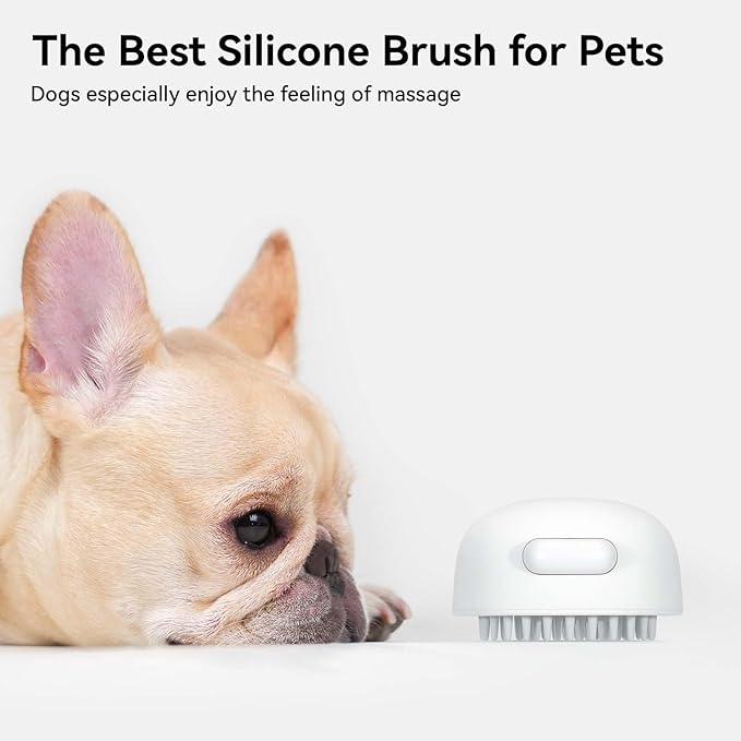 White aumuca Cat Massage Brush with Release Button, Silicone Cat Hair Brush for Short Haired Cats, Jellyfish Cat Grooming Brush for Shedding Gently Removes Loose Fur - OneBag