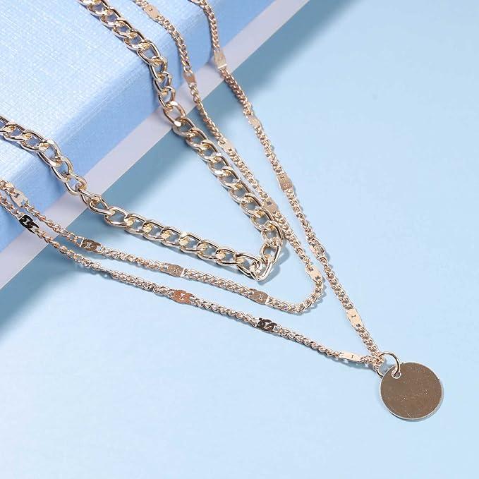 Boho Layered Disc Necklace Choker Gold Coin Pendant Vintage Multilayer Necklace for Women - OneBag