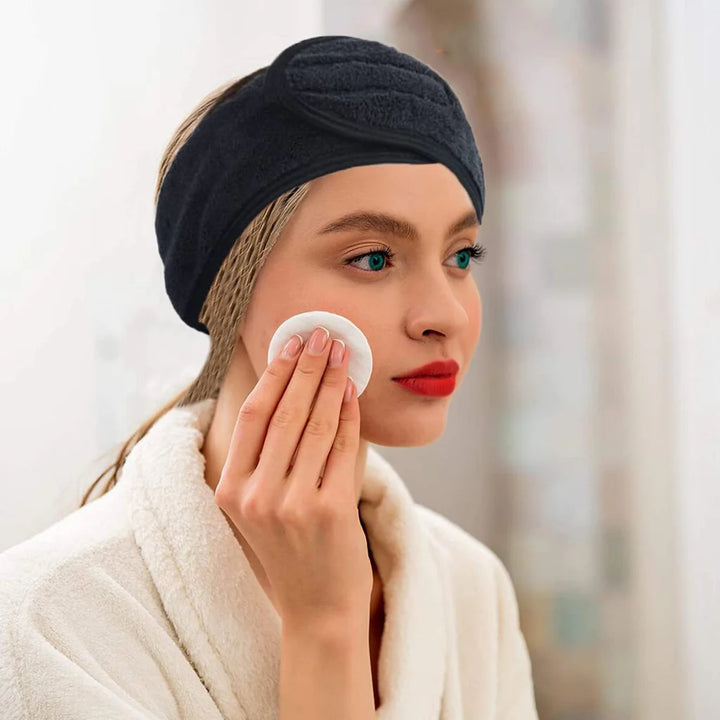 6 Pcs Adjustable Stretch Towel With Magic Tape black, spa headband, make up hair bands - OneBag