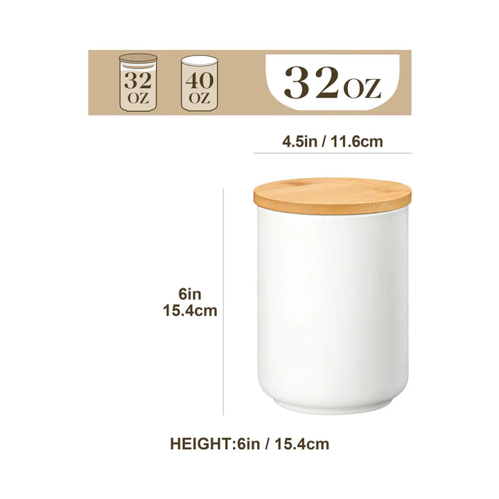 550ml - 2200ml Tea Coffee Flour Sugar Ceramic Kitchen Canister with Bamboo Lid - OneBag