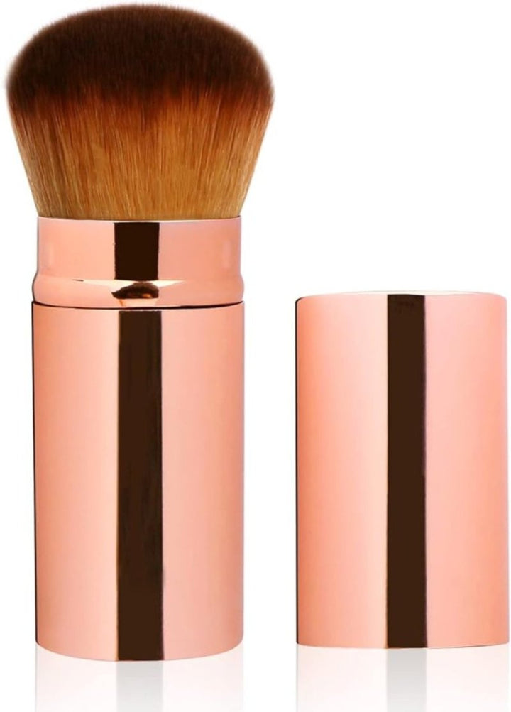 2 Pcs Pink Retractable Kabuki Brush, Foundation Brush for Liquid Makeup, Bronzer, Cream or Flawless Powder Makeup - OneBag