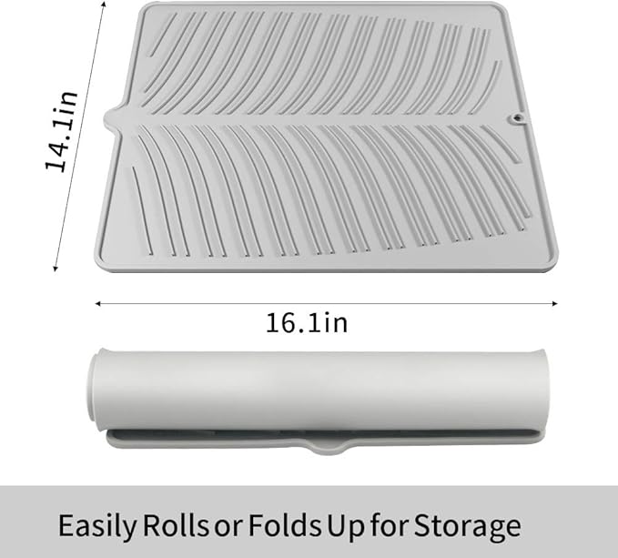 Silicone Dish Drying Mat, Heat-Resistant and Non-Slip Draining Rack, Large Rubber Mat for Drying Dishes and Glasses, 41 x 36 cm - OneBag
