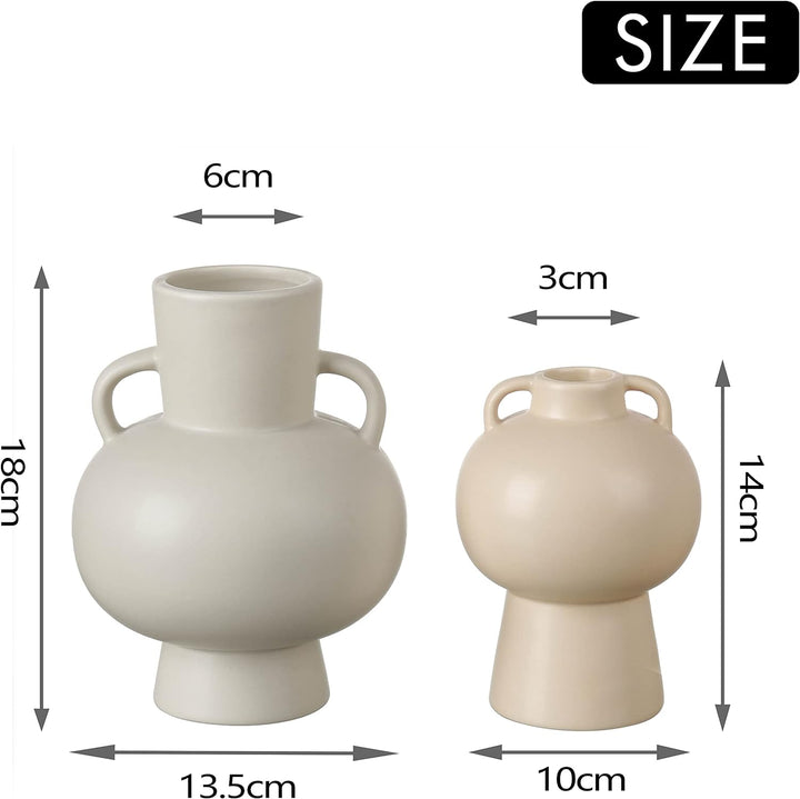 2 Pcs Ceramic Flower Vase, for Modern Boho House, Living Room, Table, Office - OneBag
