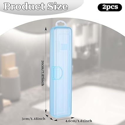 2 Pcs Portable Toothbrush Case, Clear Blue Travel Toothbrush Holder Cover - OneBag