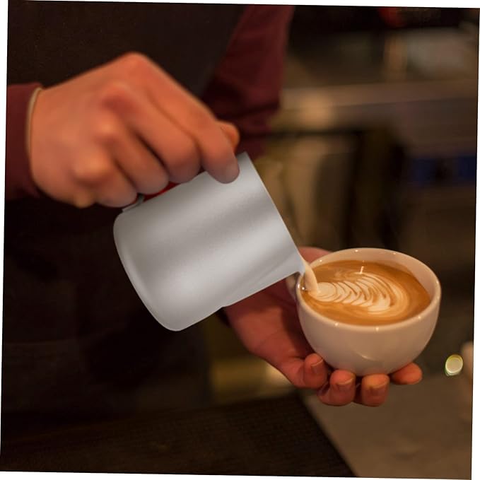 Silver Stainless Steel Latte Art Cup, Milk Frothing Jug with Measurement Mark - OneBag