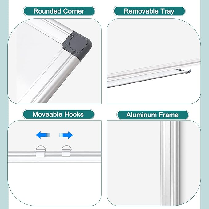 QUEENLINK 50 X 70 cm Magnetic Whiteboard, Large White Board for Wall, Aluminum Frame Dry Erase Board for Office with Pen Tray - OneBag
