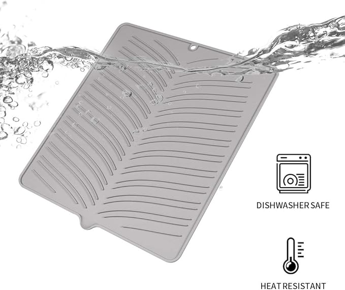 Silicone Dish Drying Mat, Heat-Resistant and Non-Slip Draining Rack, Large Rubber Mat for Drying Dishes and Glasses, 41 x 36 cm - OneBag