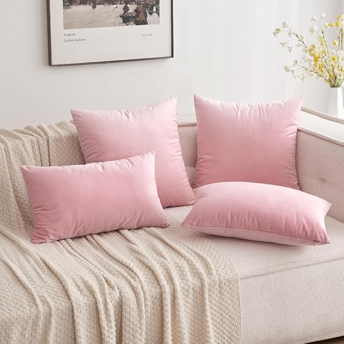 2 Pcs 60cm x 60cm 24x24 Inch Sakura Velvet Soft Decorative Square Throw Pillow Case, Cushion Covers Pillowcases with Invisible Zipper - OneBag