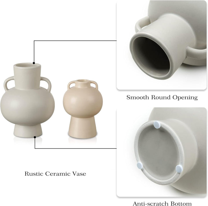 2 Pcs Ceramic Flower Vase, for Modern Boho House, Living Room, Table, Office - OneBag