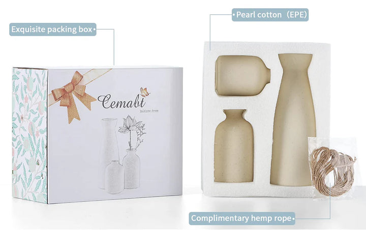 3 Pcs Ceramic Flower Vase, for Modern Boho House, Living Room, Table, Office - OneBag