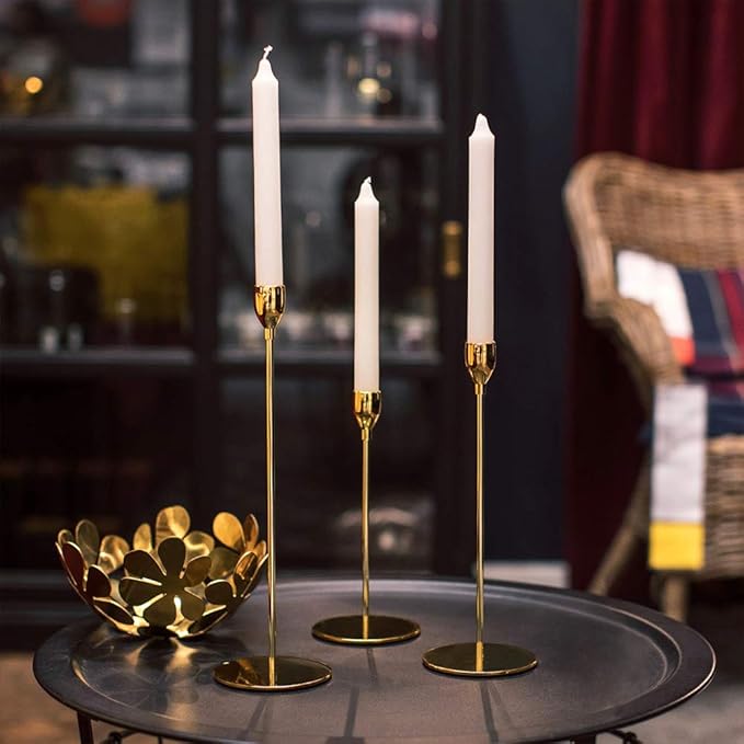 3 Pcs Candle Candlestick Holders, Imitation Gold Table Candle Holders Stands Vintage, Tapered Candle Pillar Holders - OneBag