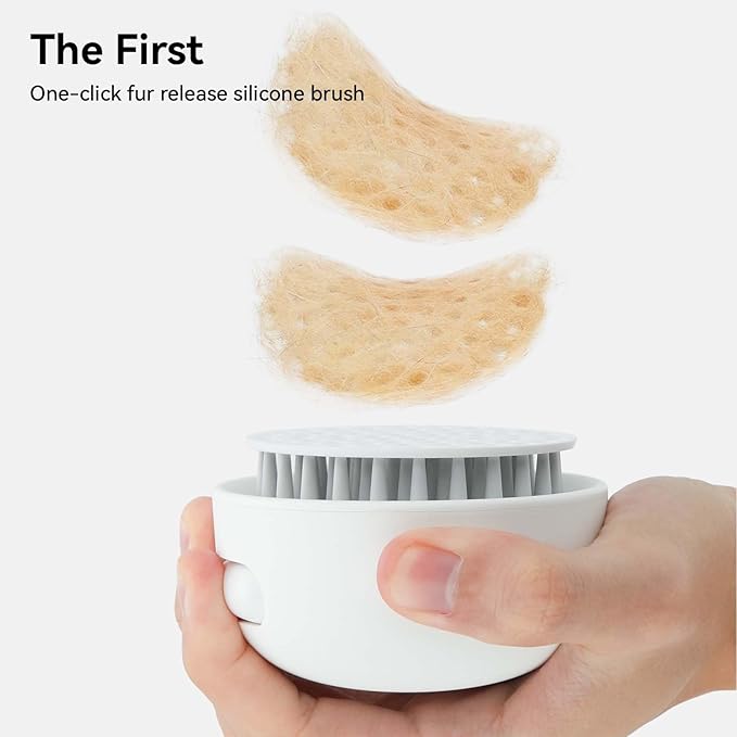 White aumuca Cat Massage Brush with Release Button, Silicone Cat Hair Brush for Short Haired Cats, Jellyfish Cat Grooming Brush for Shedding Gently Removes Loose Fur - OneBag