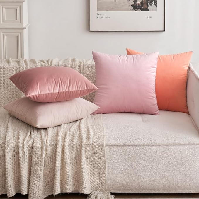 2 Pcs 60cm x 60cm 24x24 Inch Sakura Velvet Soft Decorative Square Throw Pillow Case, Cushion Covers Pillowcases with Invisible Zipper - OneBag