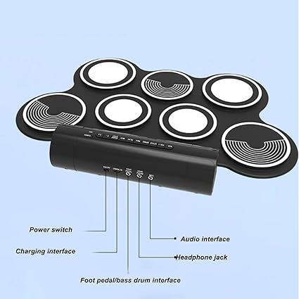 Electronic Drum Set, 7 Pads Electric Drum Pad Roll Up Quiet Drum Pad with Dual Speakers, 7 Pad Digital Drum Kit - OneBag