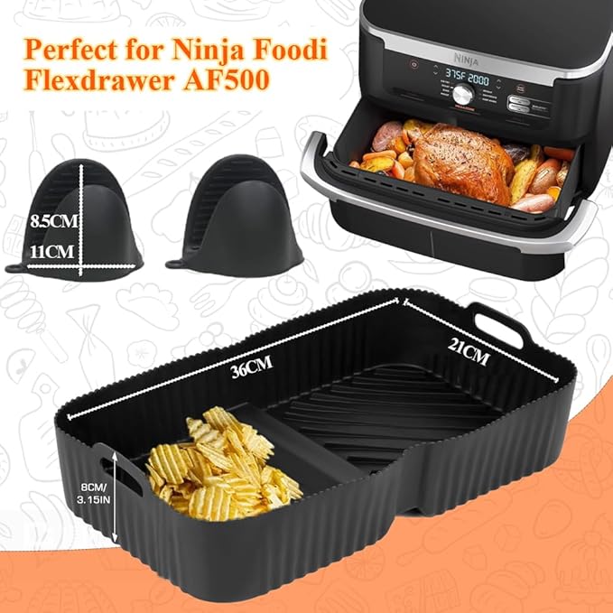 3 Pcs Air Fryer Liners Silicone for Ninja Flex Drawer AF500UK, 2 in 1 Large Airfryer Liners - OneBag