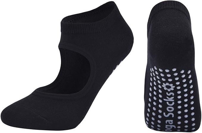 2 Pairs Black & Grey Panfurco Pilates Grip Socks Non Slip for Women, Breathable and Non-Slip Gym Yoga Socks Ladies- M - OneBag