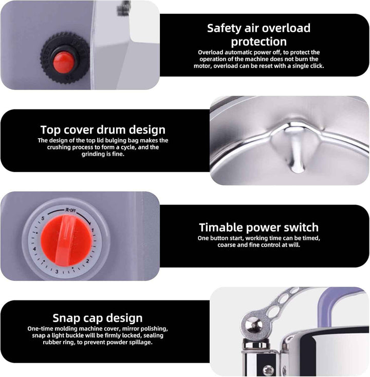 Electric Grain Mill and Grinder - 800g 1800W Powder Machine for Nut, Cereal, Flour