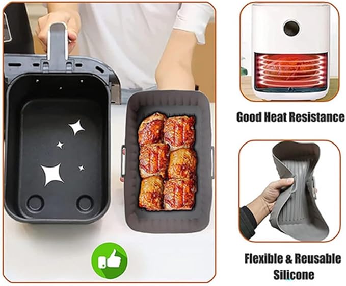 2 Pcs Black Hmfmdy Air Fryer Silicone Liners, Higher Air Fryer Accessories for Ninja Foodi Flexdrawer 10.4L AF500UK, Replacement for Disposable Parchment Paper Liner - OneBag