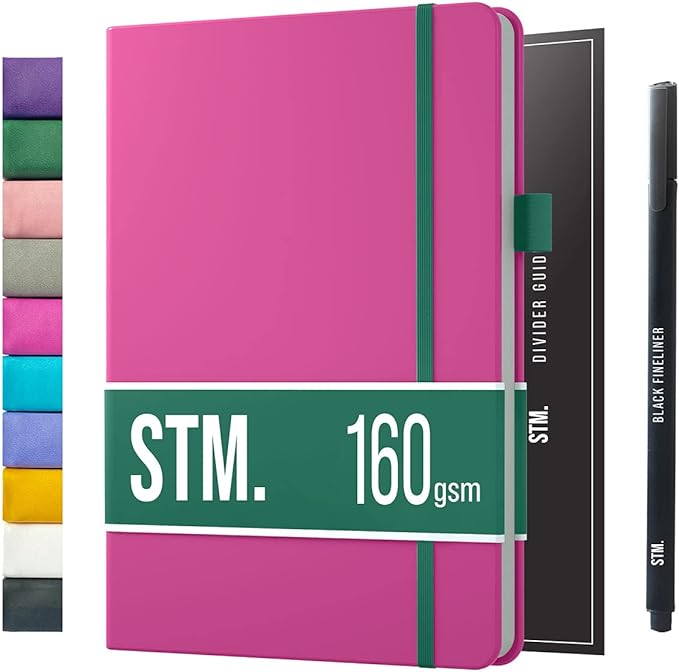7 x 10 in Pink B5 Bullet Dotted Journal Notebook by STM, Thick Bleedproof 160gsm Paper, 150 Pages with Black Pen - OneBag