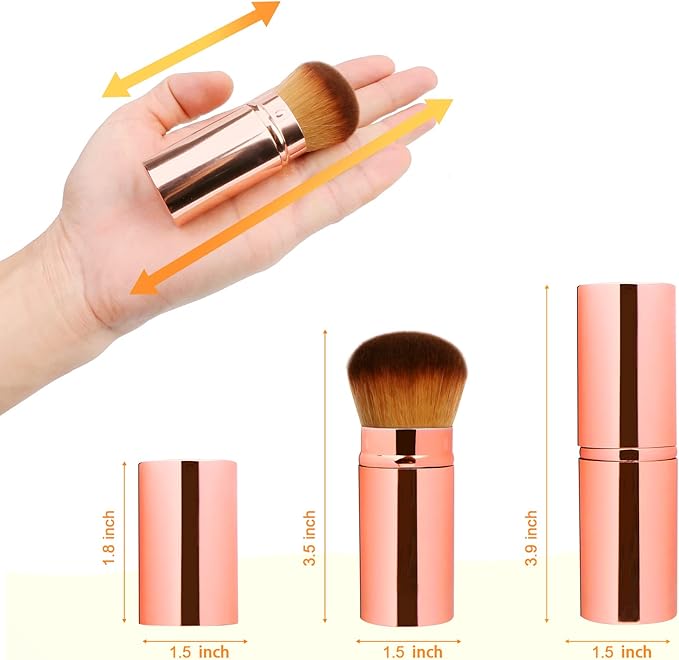 2 Pcs Pink Retractable Kabuki Brush, Foundation Brush for Liquid Makeup, Bronzer, Cream or Flawless Powder Makeup - OneBag
