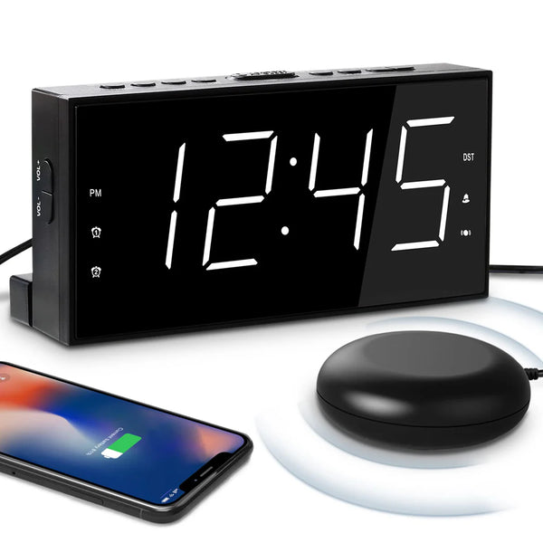Loud Alarm Clock with Bed Shaker for Deaf, Heavy Sleepers, Hearing Impaired, Dual Alarm