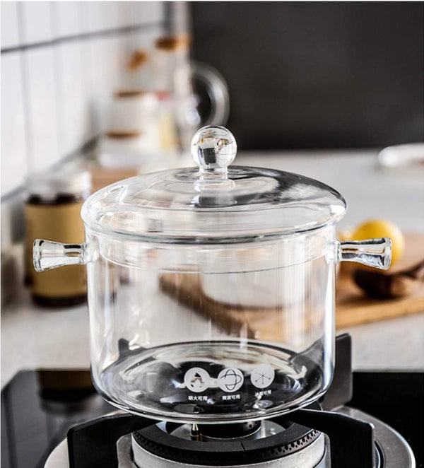 Glass Pots for Cooking with Cover, Heat Resistant Clear Pots for Stovetop, Glass Cookware Saucepans Simmer Pot for Pasta Noodle, Soup, Milk, Baby Food