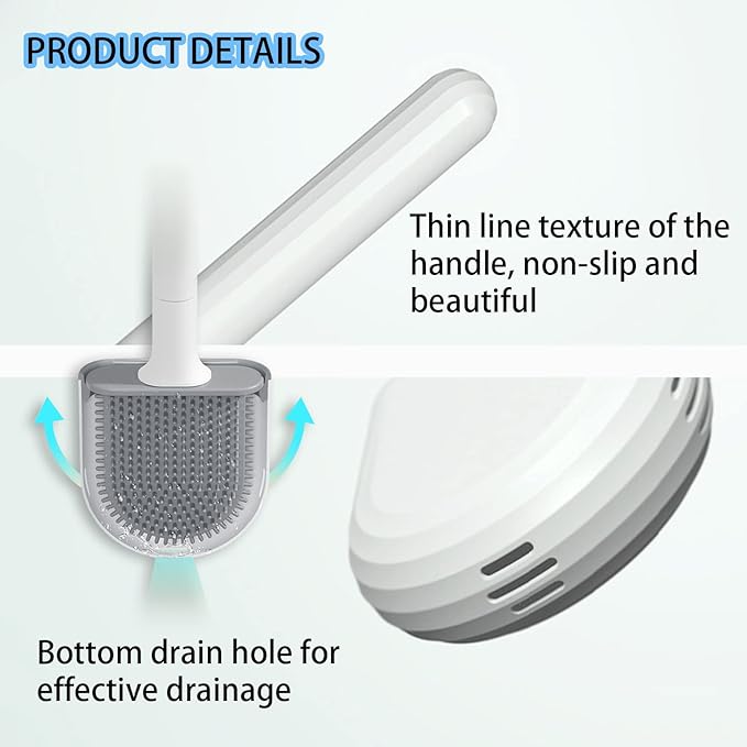 3 Pcs Blue No-Slip Long Plastic Handle Toilet Brush, Silicone Toilet Brushes and Holder Sets - OneBag