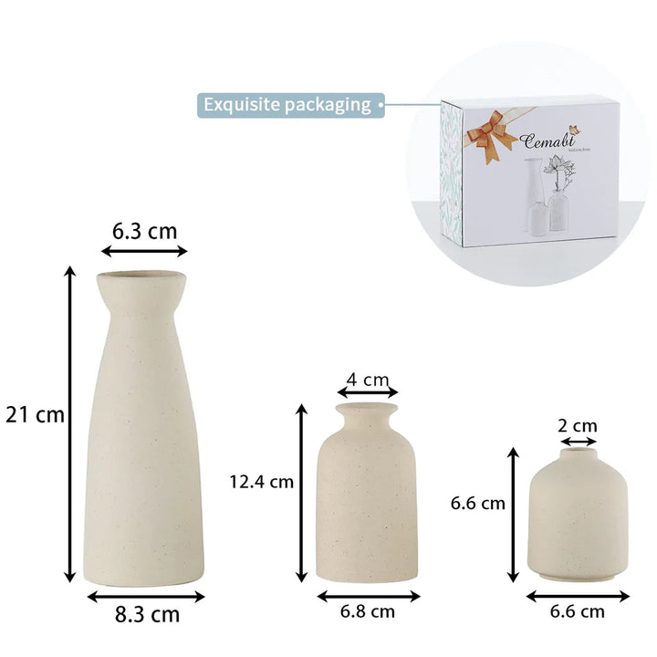 3 Pcs Ceramic Flower Vase, for Modern Boho House, Living Room, Table, Office - OneBag
