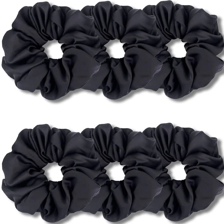6 Pcs Women Large Satin Hair Scrunchies, Neutrals Colourful, Black for Women Thick Hair - OneBag