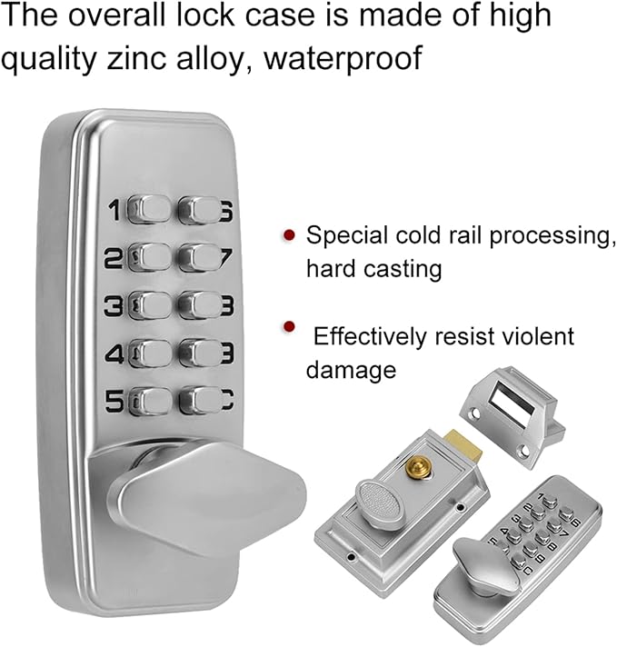 Yctze Digit Code Lock for Door Mechanical Code, Lock Security Coded, Lock Password, Lock Door, 2-4 Digits Heavy Duty Indoor Outdoor Keyless for Gate Cabinet Commercial Use with Digital Keypad - OneBag