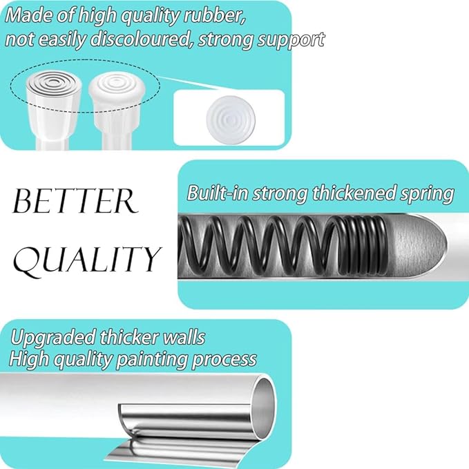 2 Pcs White Extendable Curtain Poles, No Drilling Spring Tension Rod, Adjustable Net Curtain Rods for Kitchen, Cupboard, Window, Bookshelf, Diameter: 13mm - OneBag