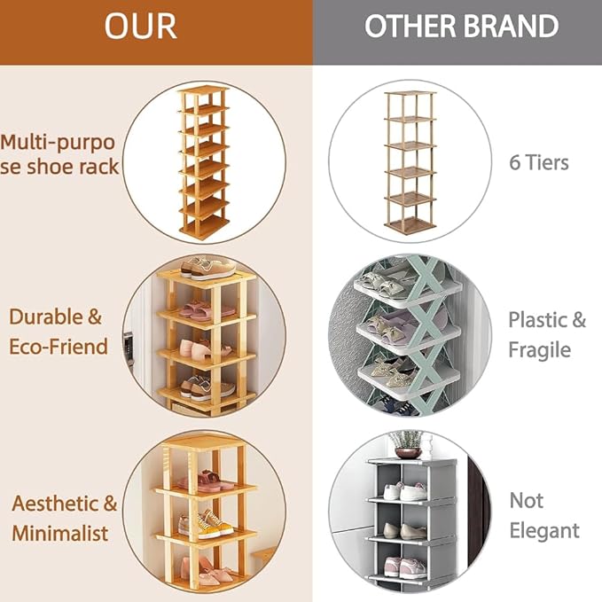 7 Tier Shoe Rack, Shoe Racks Storage, Natural Bamboo Shelf Vertical Narrow Shoe Racks - OneBag