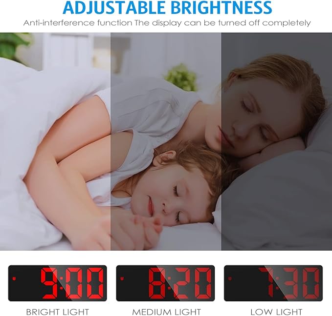 Red Digital Alarm Clock, Alarm Clocks Bedside with Large LED Temperature Display, USB/Battery Powered Digital Clock - OneBag