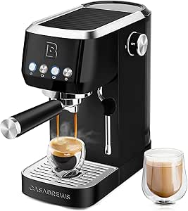 Black 20 Bar Coffee Machine with Steam Milk Frother 1.3L Removable Water Tank, Espresso, Cappuccino and Latte Machine