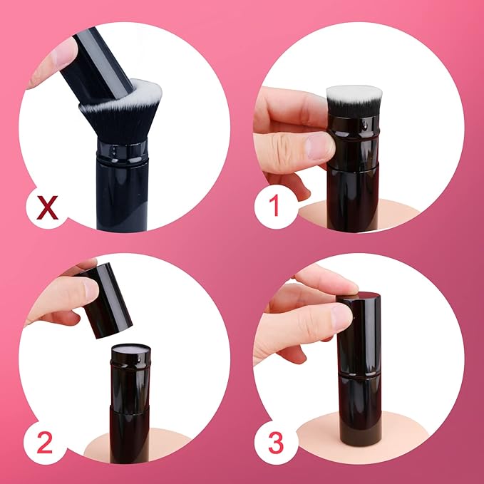 2 Pcs Retractable Kabuki Brush, Foundation Brush for Liquid Makeup, Bronzer, Cream or Flawless Powder Makeup - OneBag