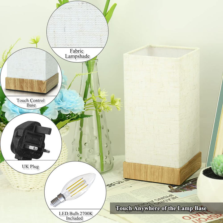 2 Pcs Night Light LED Touch Dimmable Wooden Base Bedside Lamp - OneBag