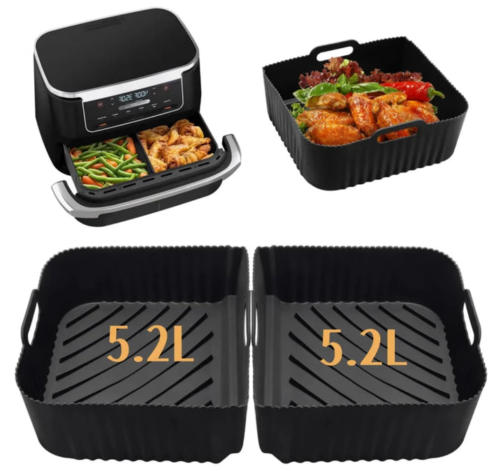 2 Pcs Black Large Silicone Air Fryer Liners, Reusable Air Fryer Accessories - OneBag