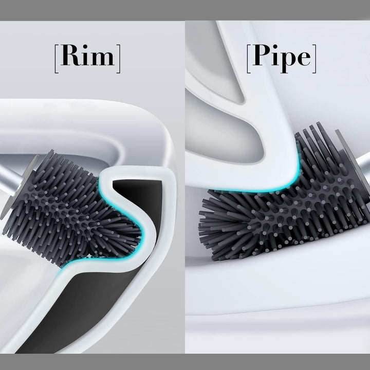 Silicone Toilet Brush and Holder Set with Long Non-Slip Handle for Bathroom, Wall Mounted & Floor Type - OneBag