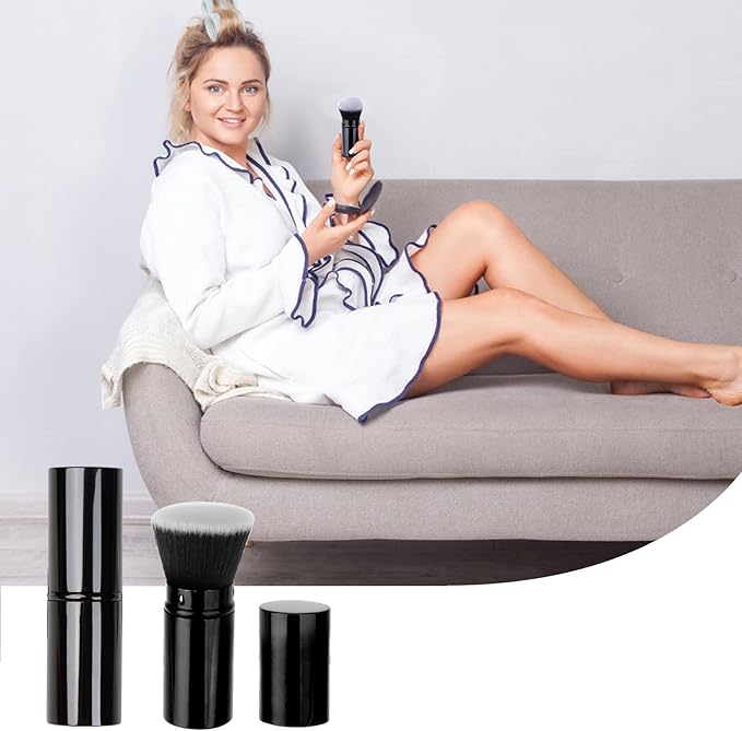 2 Pcs Retractable Kabuki Brush, Foundation Brush for Liquid Makeup, Bronzer, Cream or Flawless Powder Makeup - OneBag