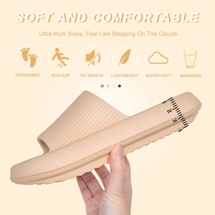 Women Non Slip Chunky Sliders, Soft Pillow Slides Slippers. Unisex Khaki - OneBag