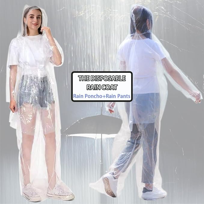 3 Pcs Disposable Rain Ponchos with Pants, Waterproof Ponchos Adults, Light Weight Rain with Hood Women Men - OneBag