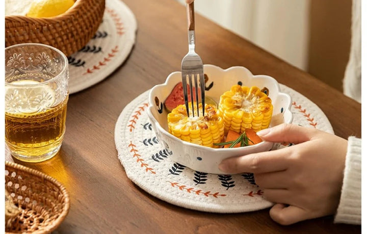 3 Pcs Round Cotton Rope Woven Meal Mat Set - OneBag