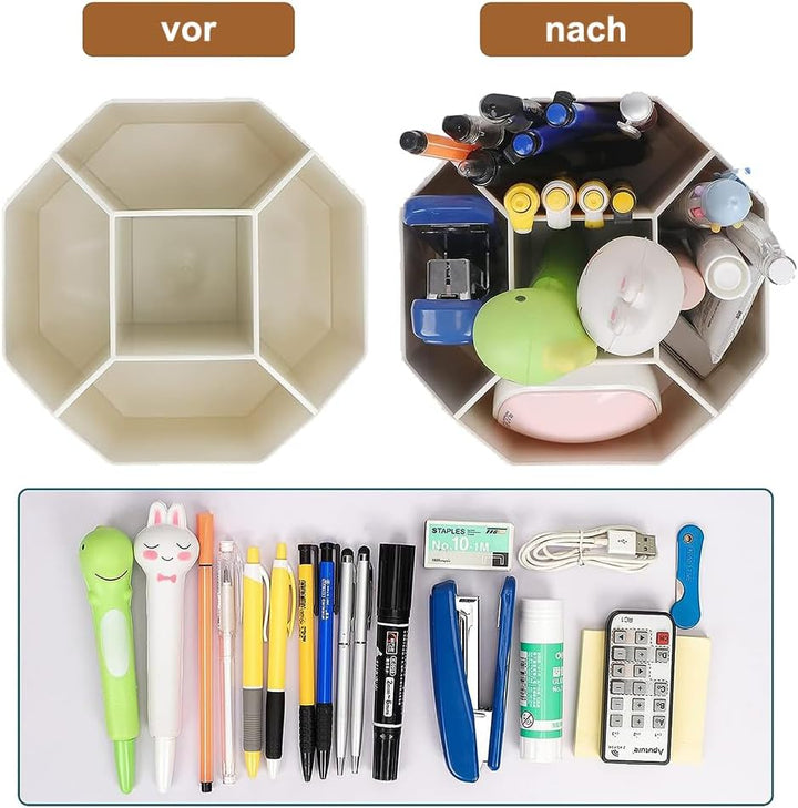 Pencil Holder Desk Organizer 360-Degree Rotating Pen Cup Multi-Functional Pen Holder, 5 Compartments Desktop Stationary Organizer - OneBag