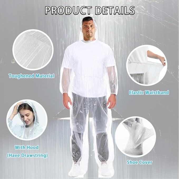 3 Pcs Disposable Rain Ponchos with Pants, Waterproof Ponchos Adults, Light Weight Rain with Hood Women Men - OneBag