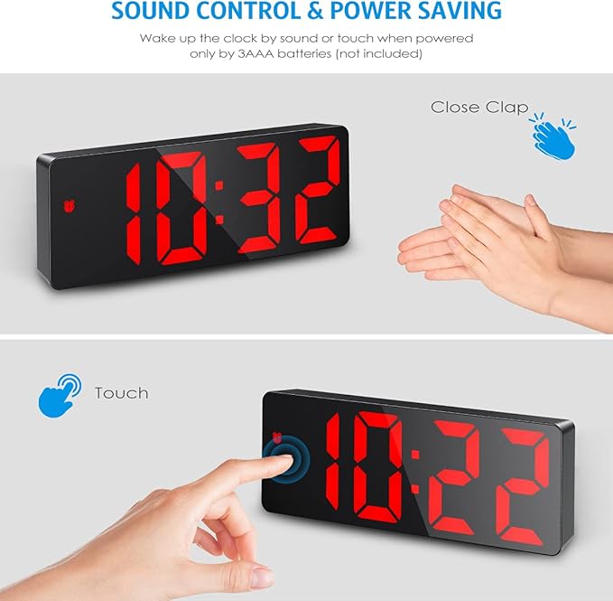 Red Digital Alarm Clock, Alarm Clocks Bedside with Large LED Temperature Display, USB/Battery Powered Digital Clock - OneBag