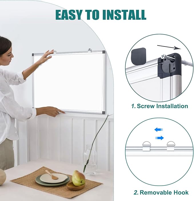 QUEENLINK 50 X 70 cm Magnetic Whiteboard, Large White Board for Wall, Aluminum Frame Dry Erase Board for Office with Pen Tray - OneBag