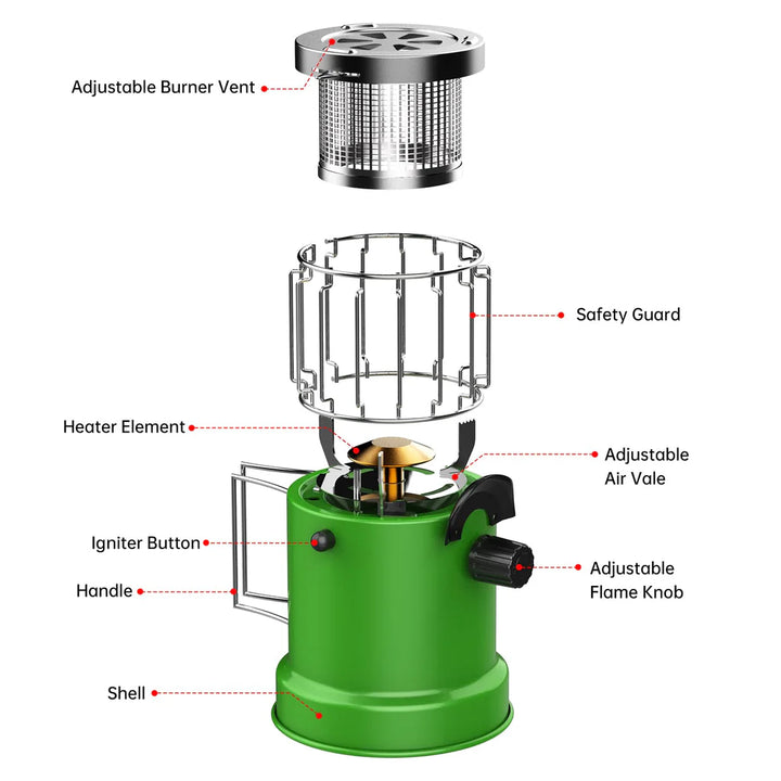 2 in 1 Portable Small Fuel Camp Gas Stove, Trigger Start Tent Heater for Camping - OneBag