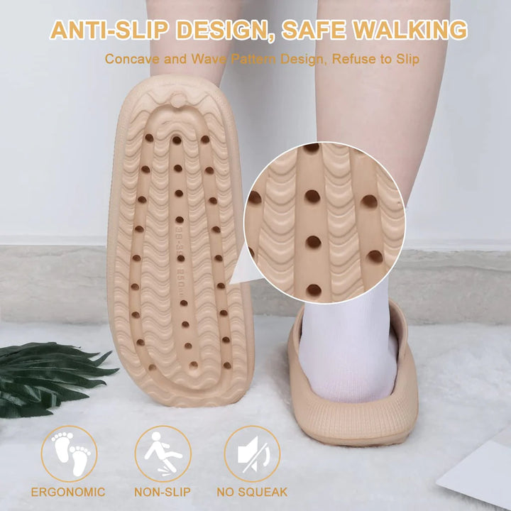 Women Non Slip Chunky Sliders, Soft Pillow Slides Slippers. Unisex Khaki - OneBag